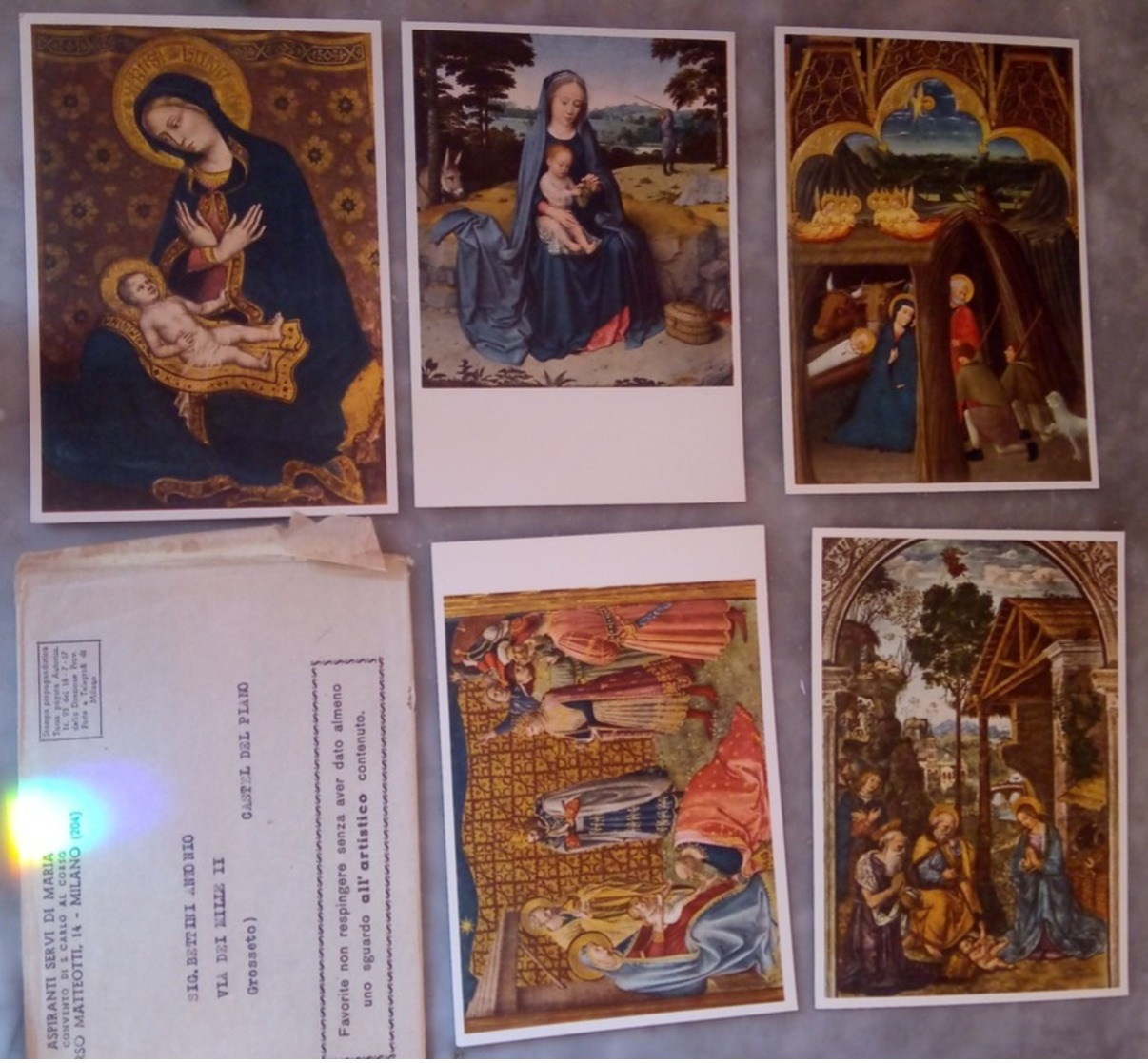 5 Cartoline Aspiranti Servi Maria Fabriano Vergine Pinturicchio Presepio Ambrogio Pastori Egitto Vergine Fabriano - Pittura & Quadri