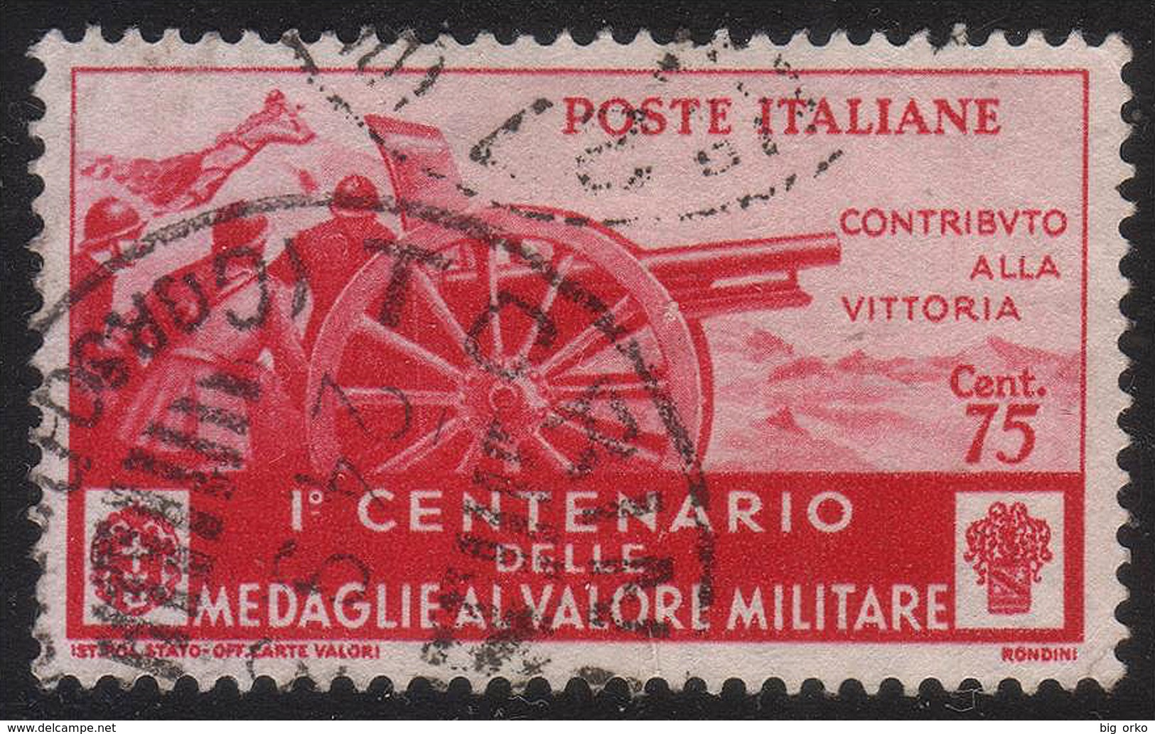 Centenario Dell'Istituzione Delle Medaglie Al Valor Militare -  75 C. Carminio (n° 372) - 1934 - Usati