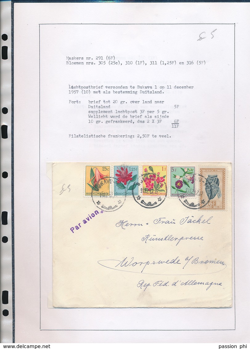 BELGIAN CONGO FLOWERS ISSUE AIR COVER FROM BUKAVU 11.12.57 TO GERMANY - Lettres & Documents