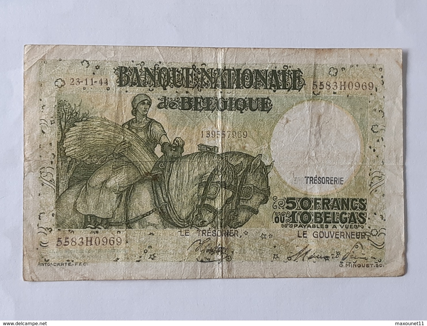 50 Francs - 10 Belgas Du 23-11-1944 . Pas D'épinglage , Ni Déchirure . - 50 Francs-10 Belgas