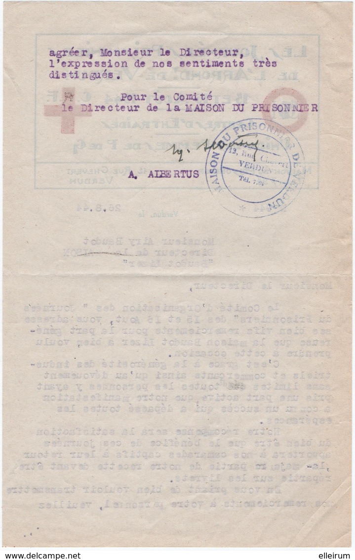 MILITARIA.VERDUN (55) CROIX ROUGE.LES JOURNEES PRISONNIERS.COURRIER ADRESSE à M.BAUDOT- LIZER. 1944 - Documents Historiques