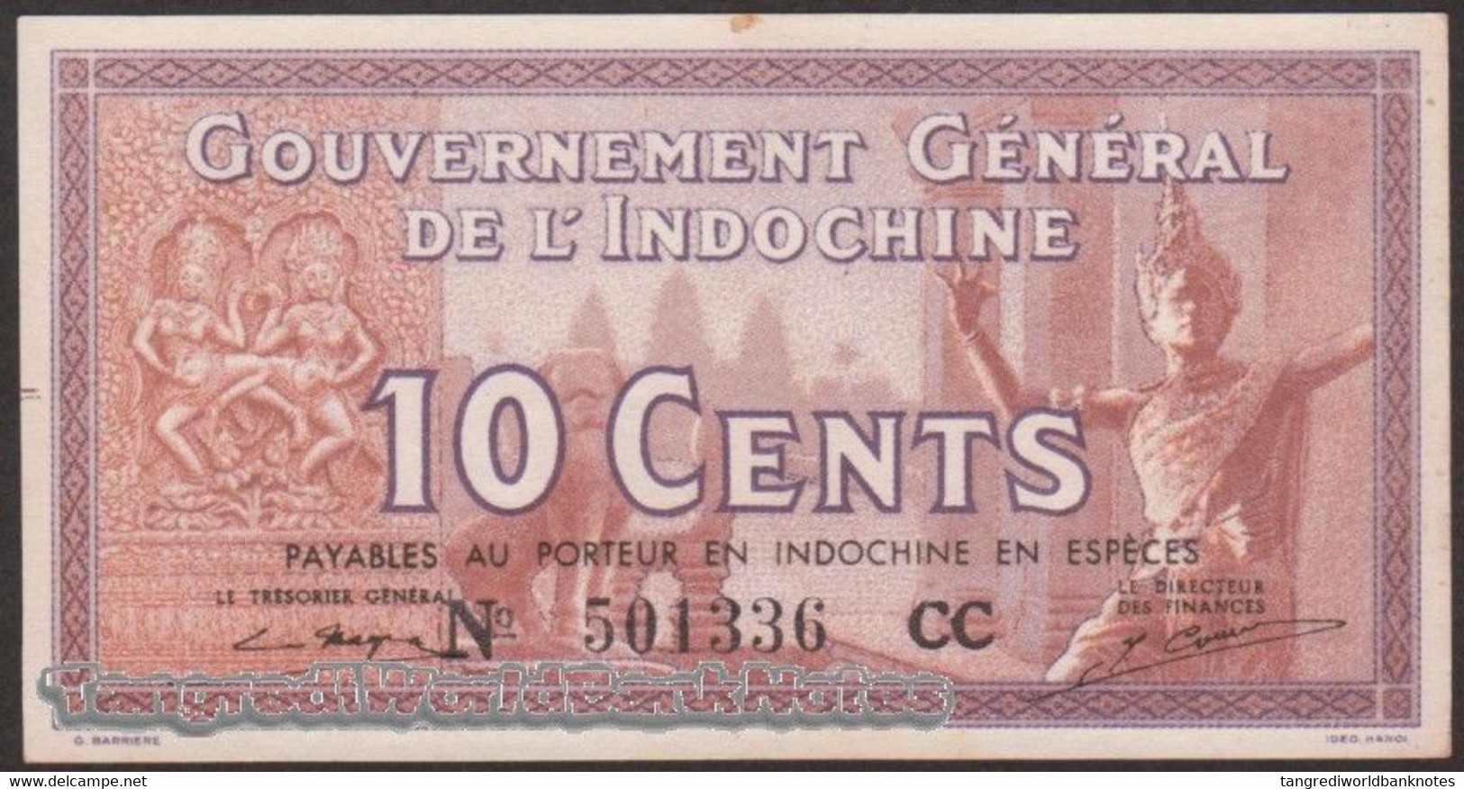 TWN - FRENCH INDO-CHINA 85d - 10 Cents 1939  Serial # Format 123456XX - Various Suffixes - Sign: Mayet & Cousin XF/AU - Indocina