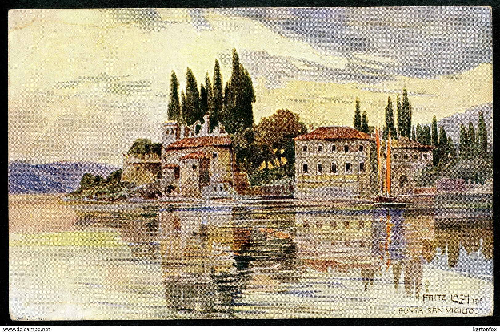 Punta San Vigilio, Gardasee, Künstlerkarte, Fritz Lach, Um 1910 - Brescia