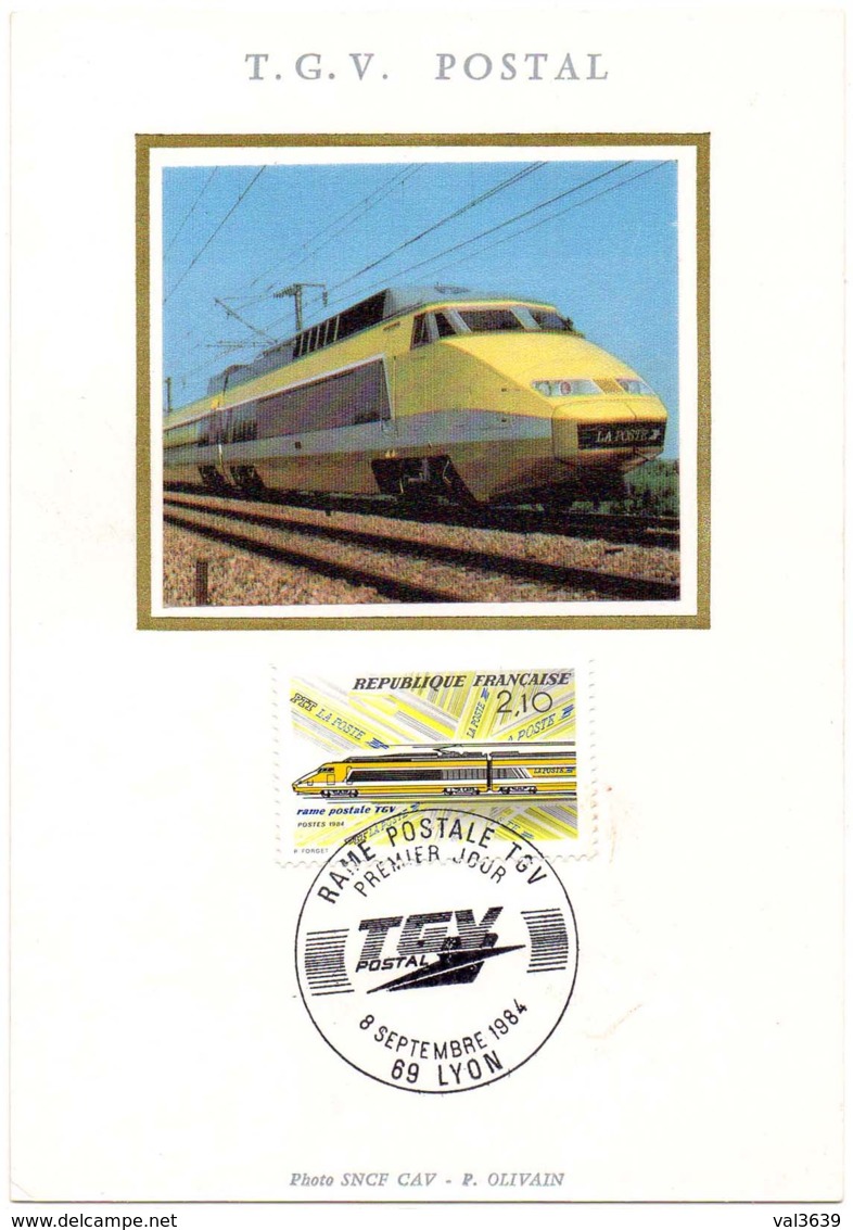 TGV Postal Carte Maximum 1er Jour Rame Postale Lyon (69) 8 Septembre 1984 - 1980-1989