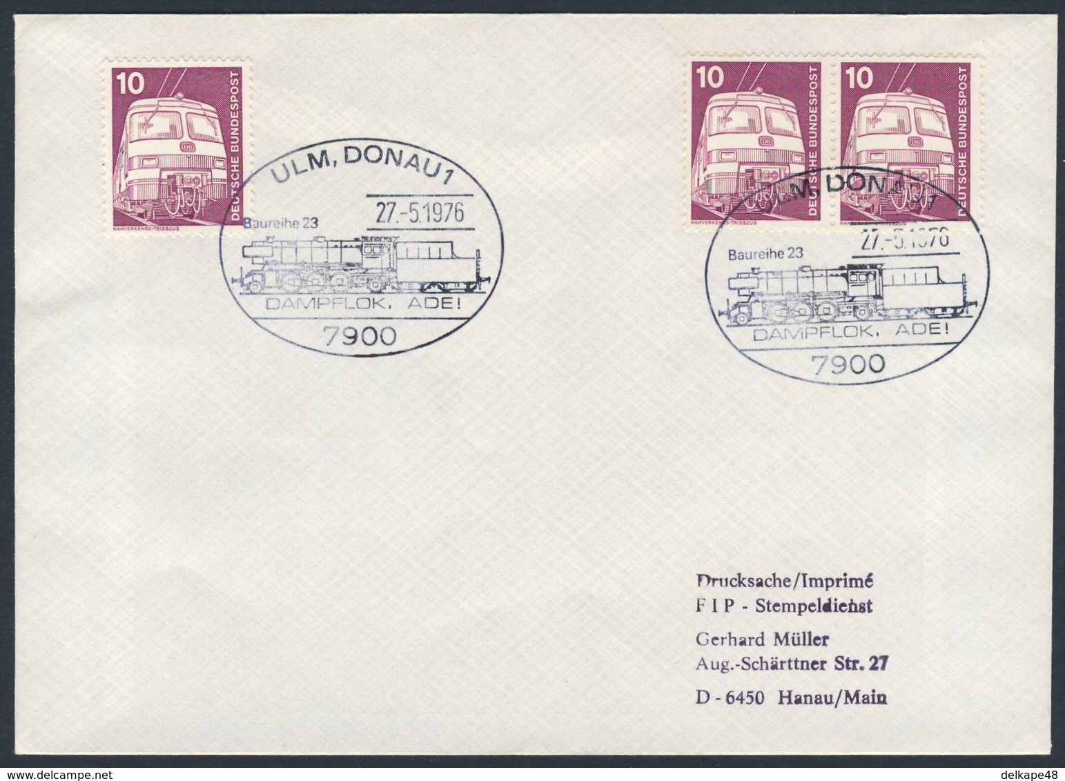 Deutschland Germany 1976 Brief Cover - Baureihe 23 - Dampflok. ADE, Ulm, Donau - Personen- Und Schnellzüge - Treinen