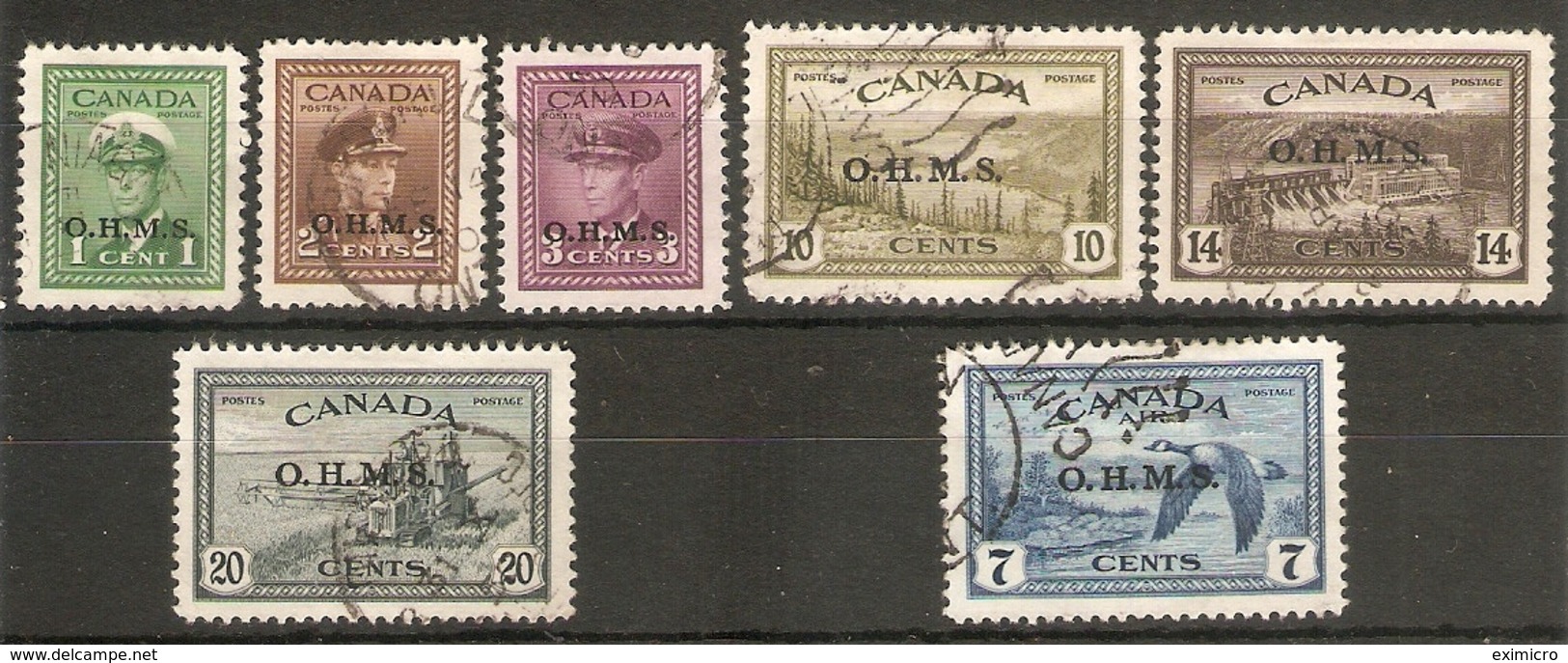 CANADA 1949 O.H.M.S. OFFICIALS TO 20c INCLUDING 7c AIR BETWEEN SG O162 And SG O171 FINE USED Cat £55+ - Surchargés