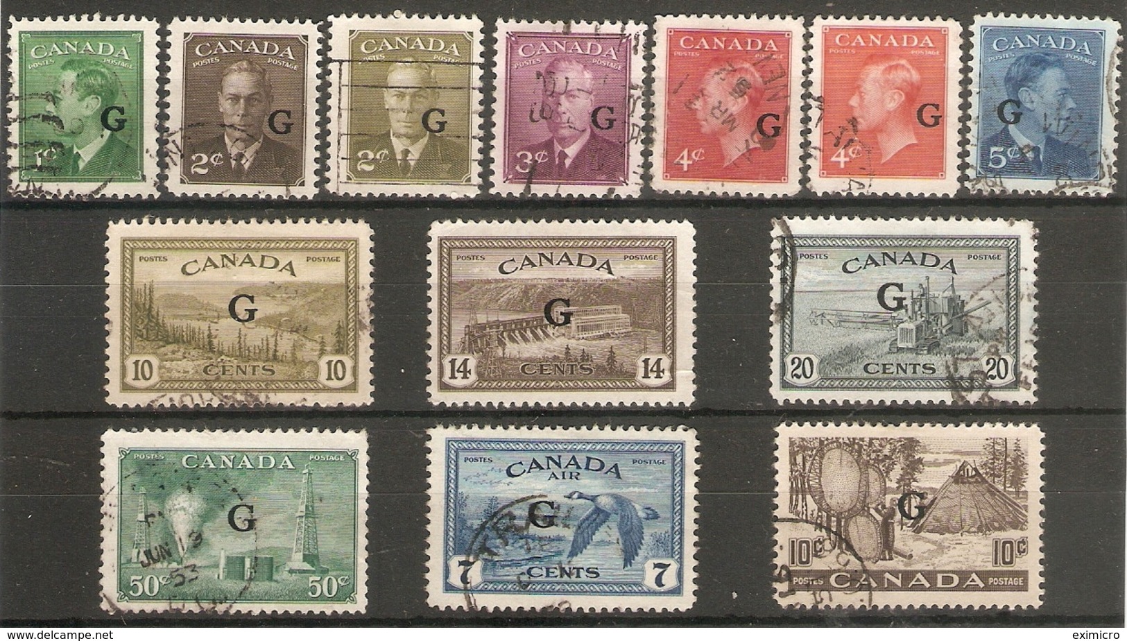 CANADA 1949  'G'. OFFICIALS BETWEEN SG O178 AND SG O191 FINE USED Cat £75+ - Surchargés