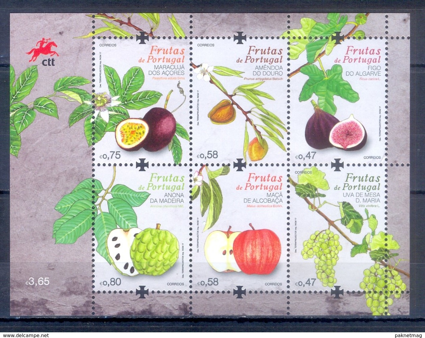 B153- Portugal 2017 Fruit Passion Fruit Almond Fig Anone Apple Grapes. - Unused Stamps