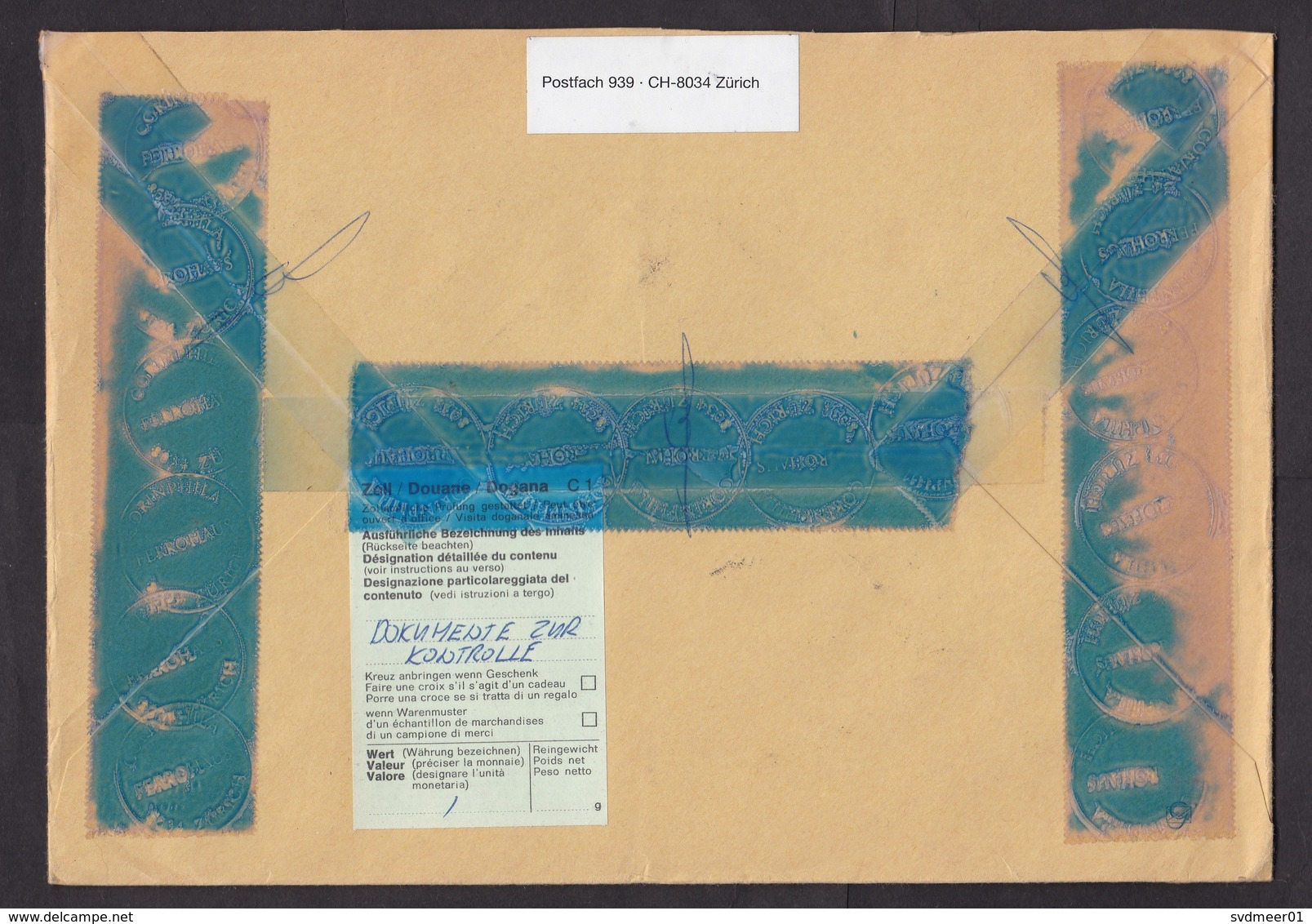 Switzerland: Insured Value Cover To Germany, 1995, 6 Stamps, Cut-out Stationery, Customs Label & Cancel (traces Of Use) - Brieven En Documenten