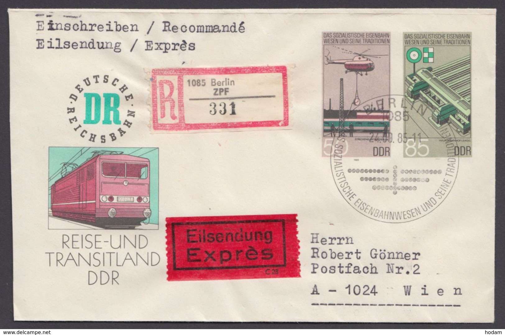 Mi- Nr. U3, R- Eilboten Nach Wien, Portogerecht - Briefomslagen - Gebruikt