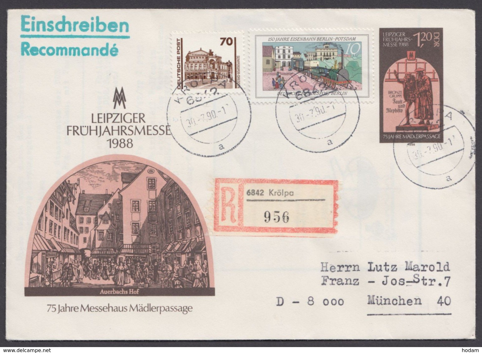 Mi- Nr. U8, R- Brief Mit Pass. Zusatzfr. "Krölpa", 30.7.90 - Covers - Used