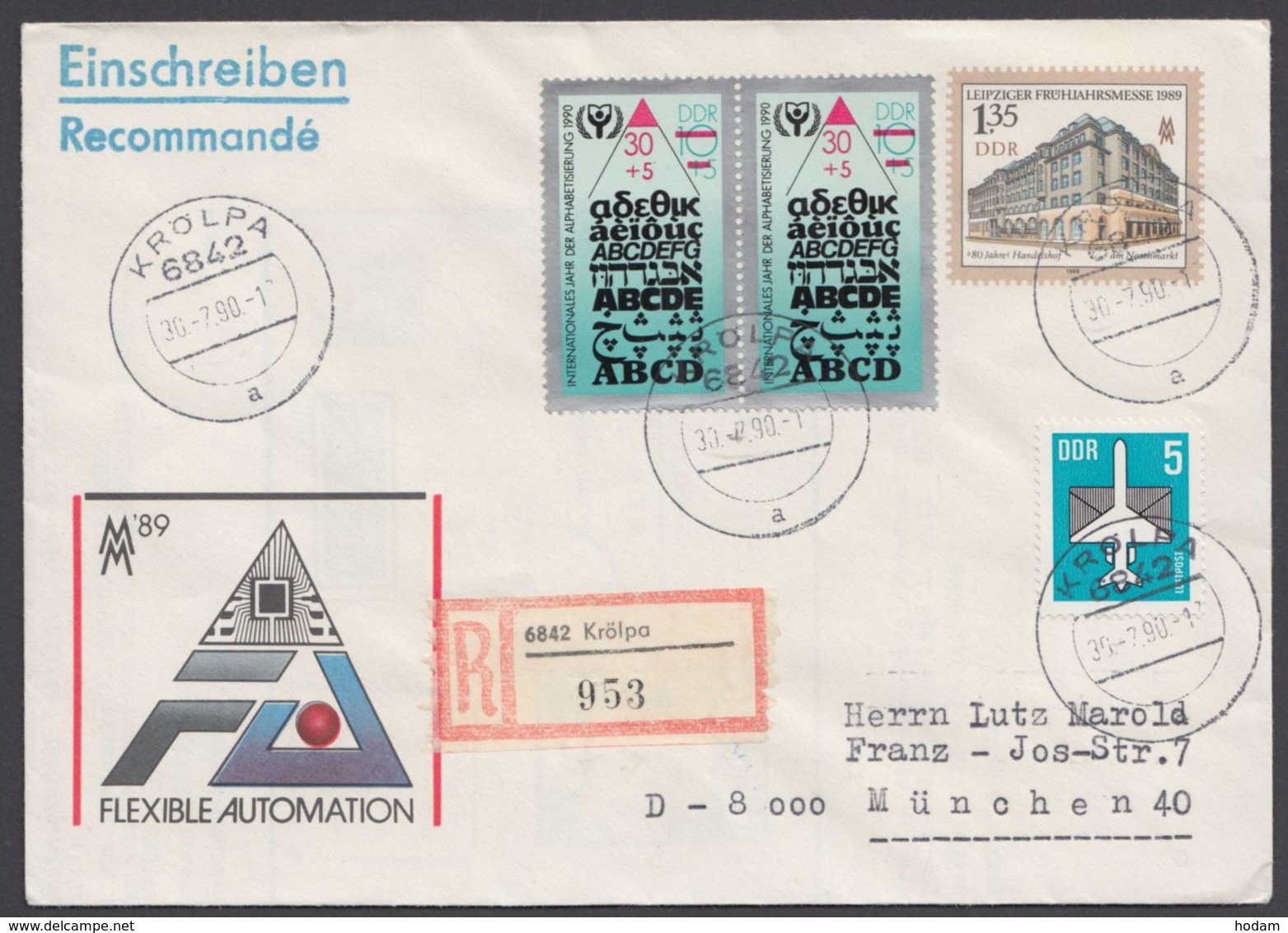 Mi- Nr. U9, R- Brief Mit Pass. Zusatzfr. "Krölpa", 30.7.90 - Buste - Usati