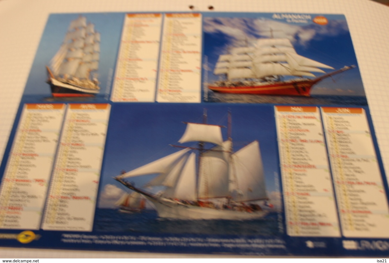 ALMANACH DU FACTEUR Calendrier Des Postes 2016, SEINE-MARITIME, VOILIERS: LA BELLE-POULE Etc, Carton Souple.6 Photos. - Grand Format : 2001-...