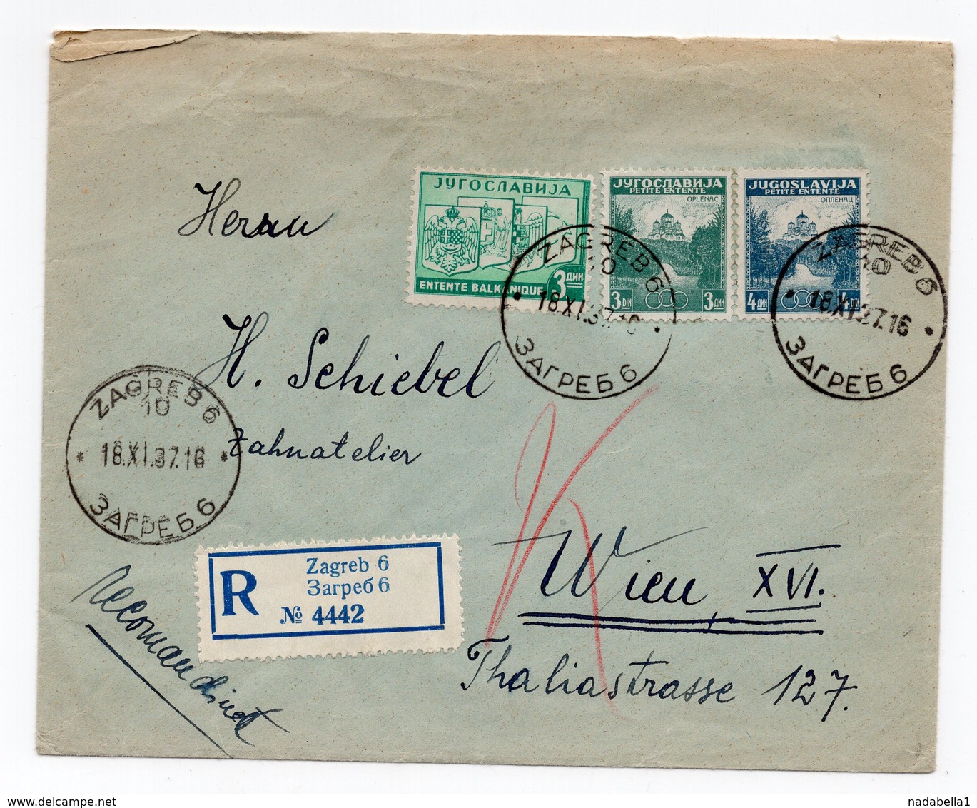 1937 YUGOSLAVIA, CROATIA, REGISTERED MAIL, ZAGREB TO VIENNA - Covers & Documents