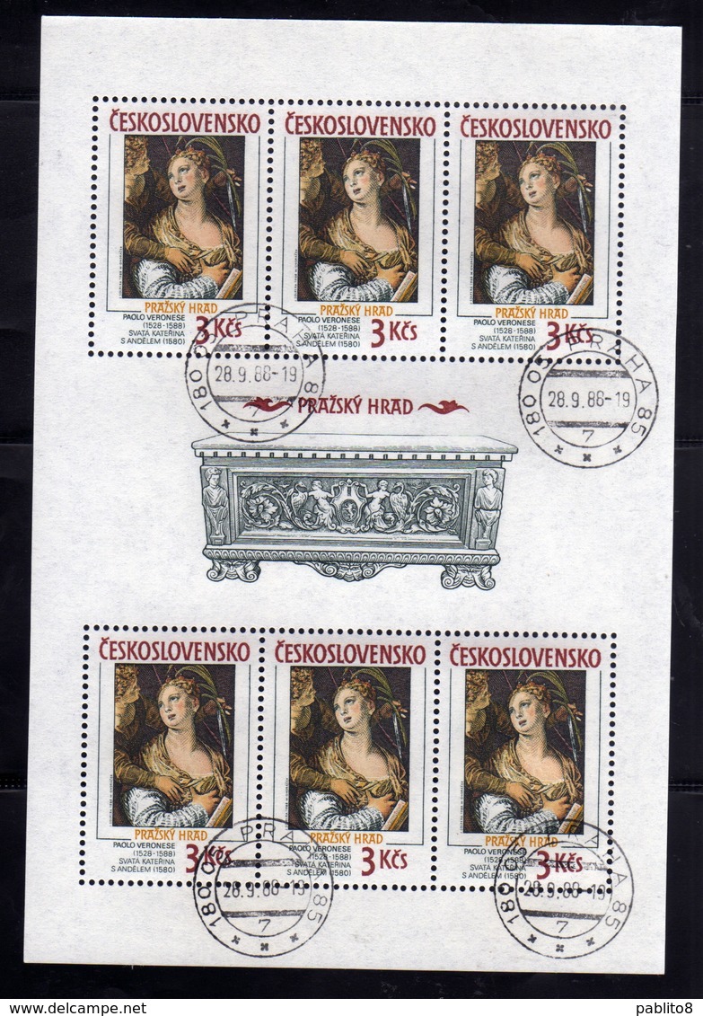 CZECHOSLOVAKIA CESKOSLOVENSKO CECOSLOVACCHIA 1988 PRAGA 88 PRAHA PRAGUE PAOLO VERONESE PAINTING BLOCK SHEET USED - Blocchi & Foglietti