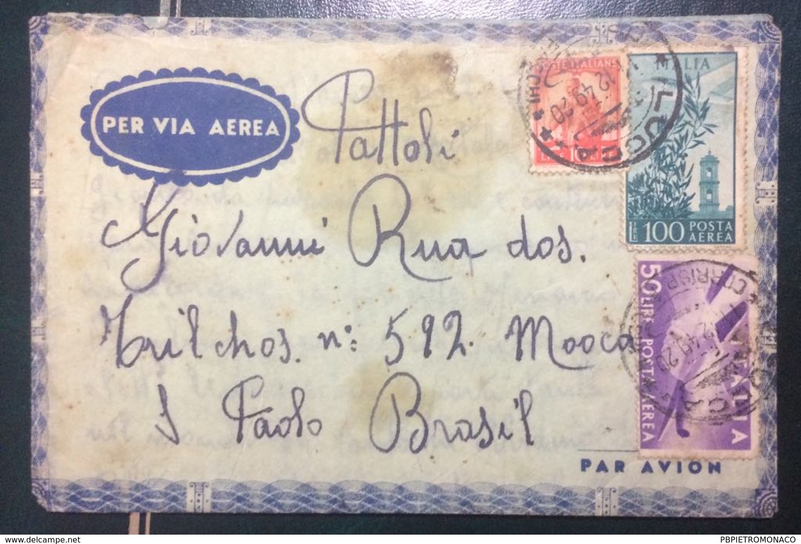 1949 POSTA AEREA - SU BUSTA VIAGGIATA DA LUCCA X SAN PAOLO DEL BRASILE - 1946-60: Storia Postale