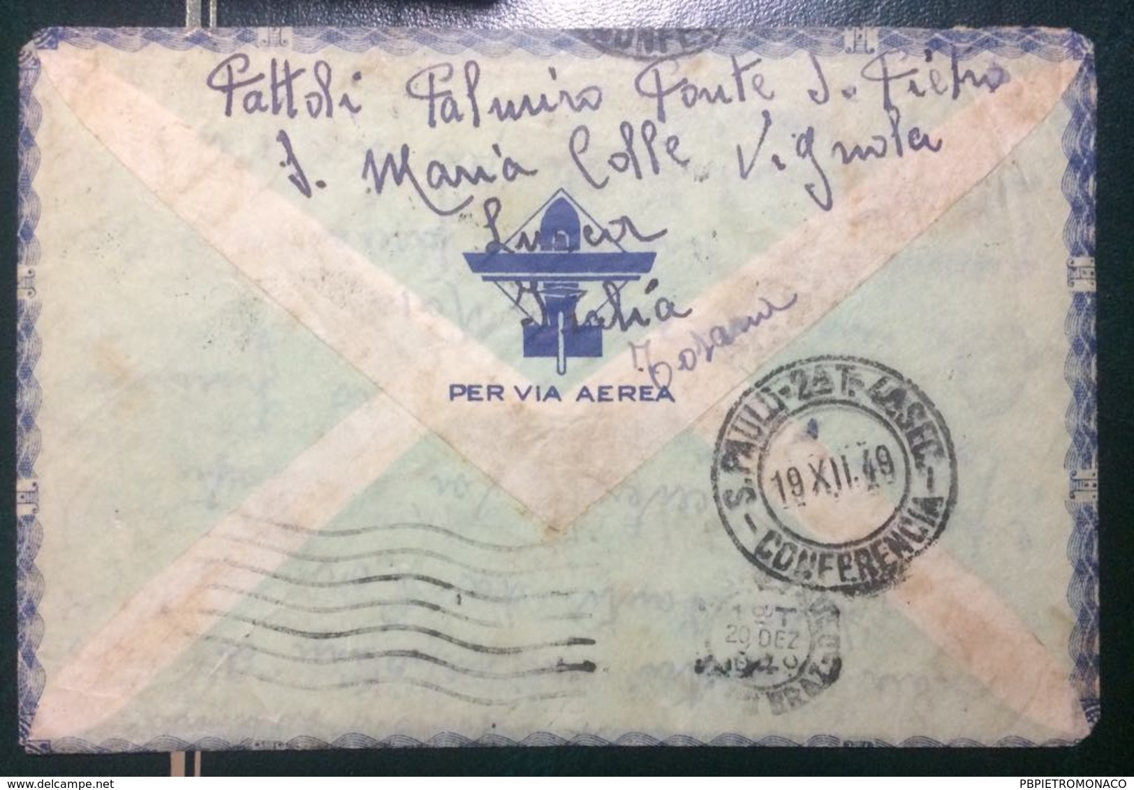 1949 POSTA AEREA - SU BUSTA VIAGGIATA DA LUCCA X SAN PAOLO DEL BRASILE - 1946-60: Storia Postale
