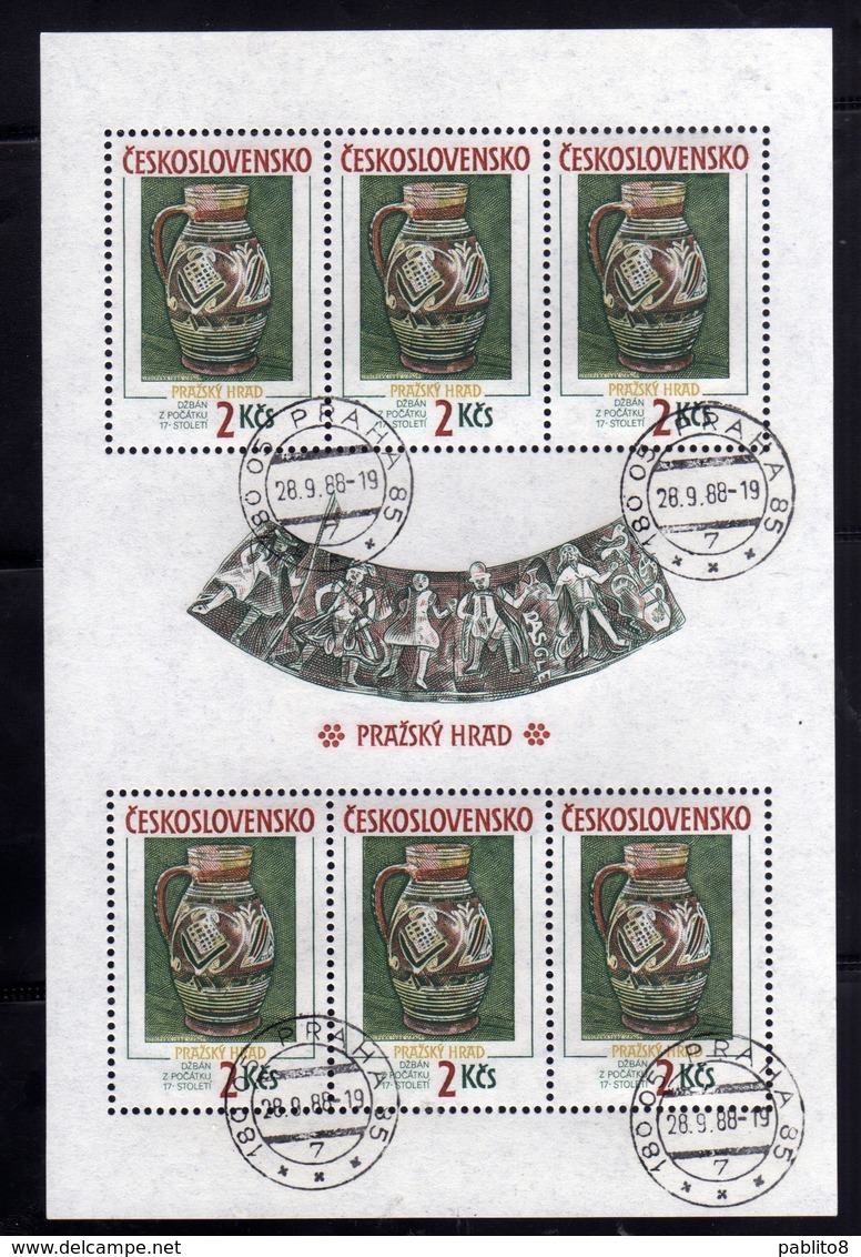 CZECHOSLOVAKIA CESKOSLOVENSKO CECOSLOVACCHIA 1988 PRAGA 88 PRAHA PRAGUE POTTERY BLOCK SHEET USED - Blocchi & Foglietti