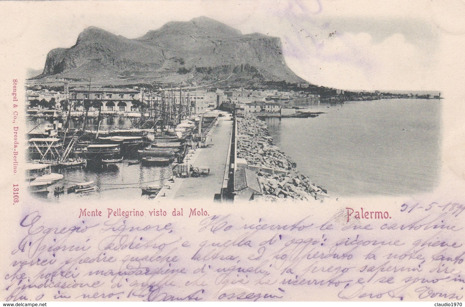 CARTOLINA - PALERMO - MONTE PELLEGRINO VISTO DAL MOLO - VIAGGIATA PER PISA ( FRANCOBOLLO ASPORTATO) - Palermo