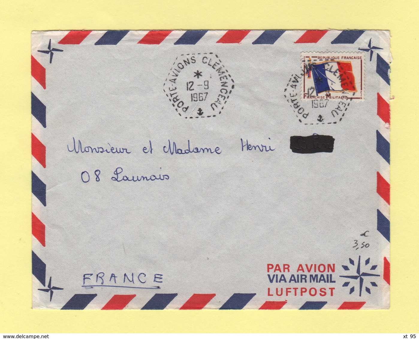 Poste Navale - Porte Avion Clemenceau - 12-9-1967 - Timbre FM - Naval Post