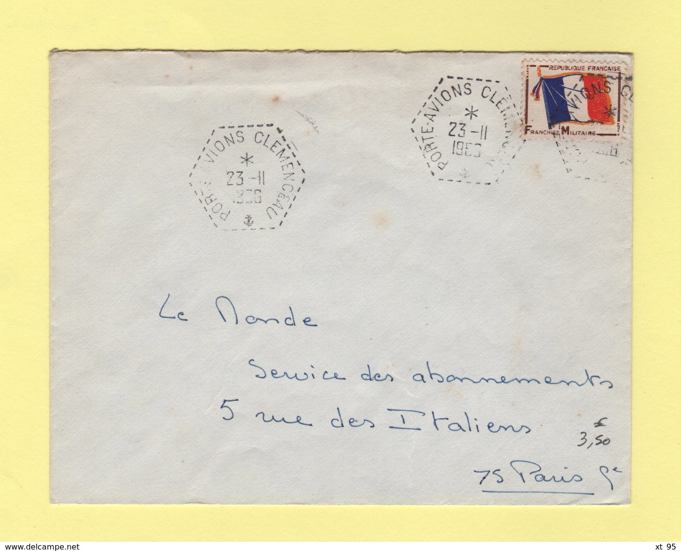 Poste Navale - Porte Avion Clemenceau - 23-11-1966 - Timbre FM - Scheepspost