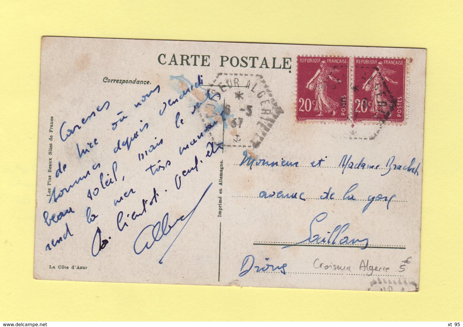 Poste Navale - Croiseur Algerie - 1937 - Nice - Posta Marittima