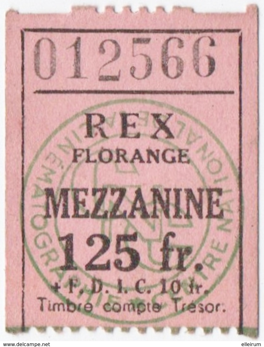 FLORANGE (57) TICKET De CINEMA " REX " MEZZANINE. - Tickets D'entrée