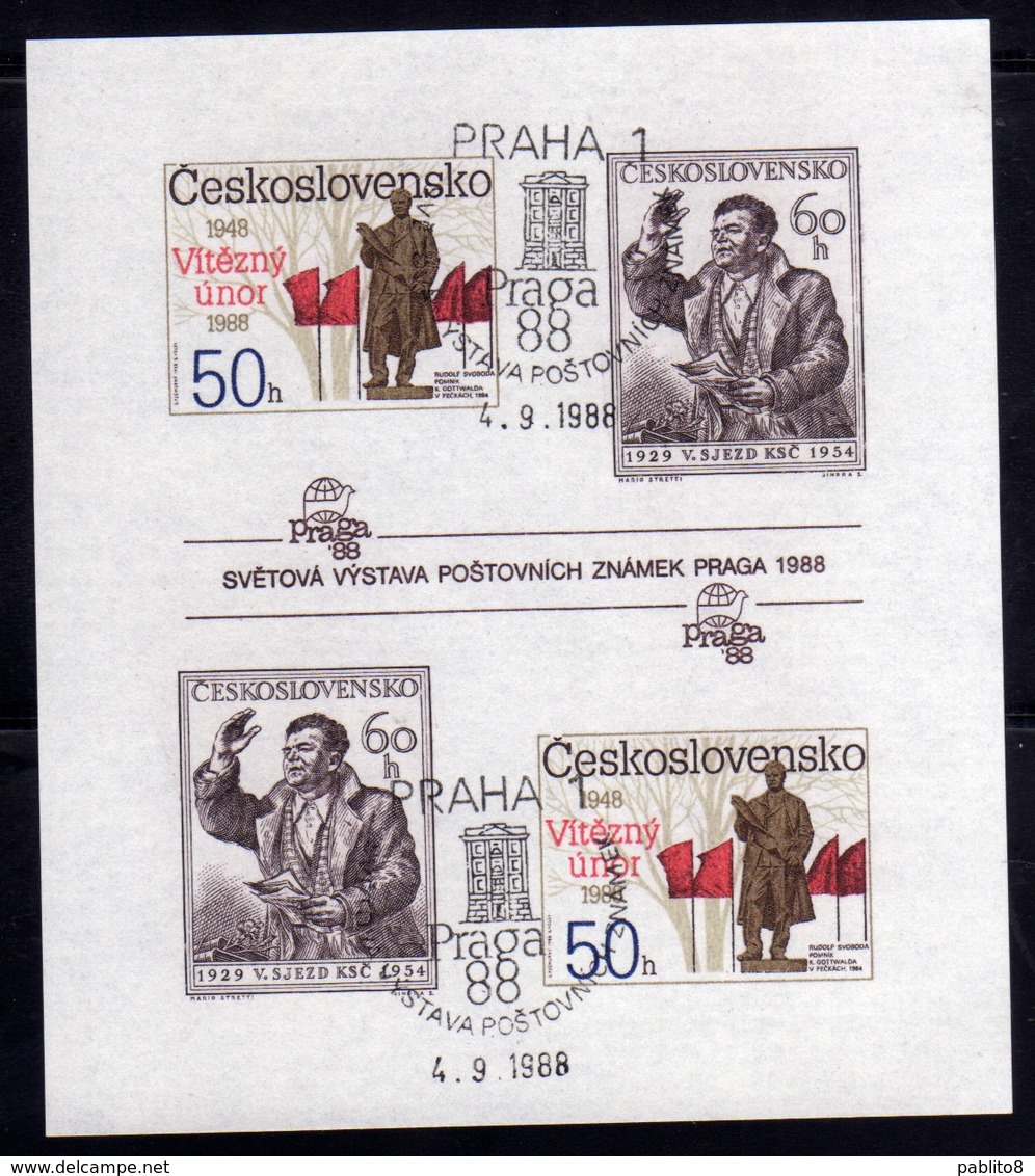 CZECHOSLOVAKIA CESKOSLOVENSKO CECOSLOVACCHIA1988PRAGA88 February Events 1948 Klement Gottwald BLOCK SHEET USED FIRST DAY - Blocchi & Foglietti