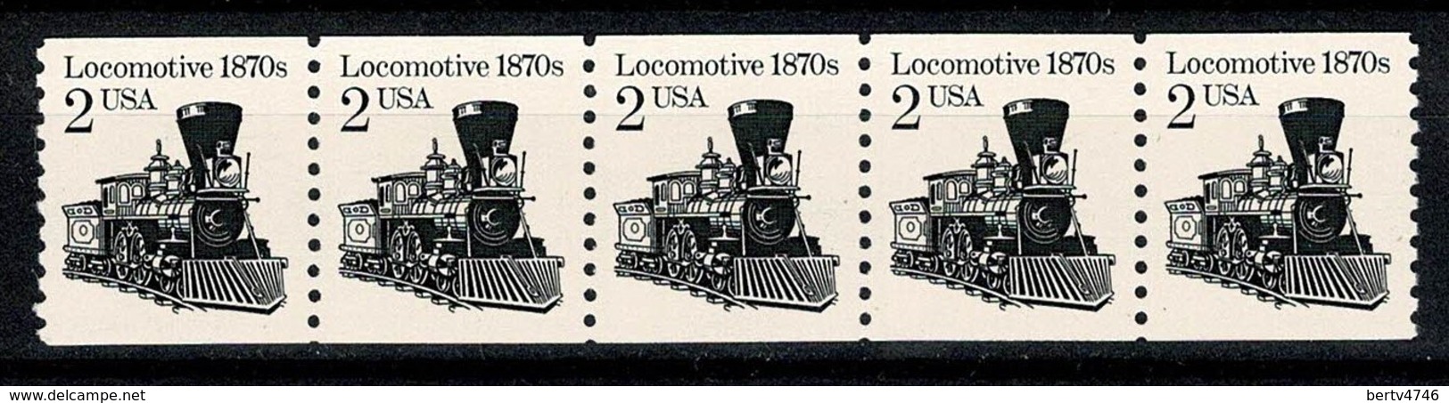 USA 1987 Sc 2226**, Yv 1703** - Strip 5 MNH - Locomotive 1870s - Neufs