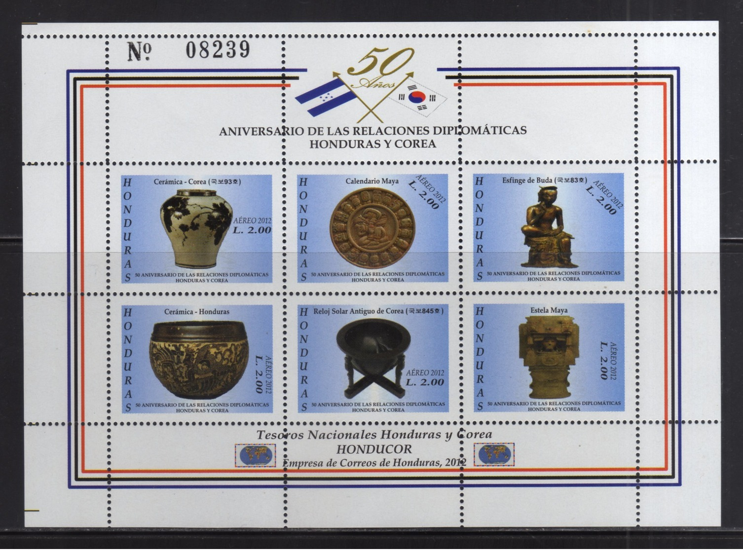 Honduras, Series 50 Anniversary Of Diplomatic Relations Honduras-Korea, Ceramics, Presidents, 2012 MNH - Honduras