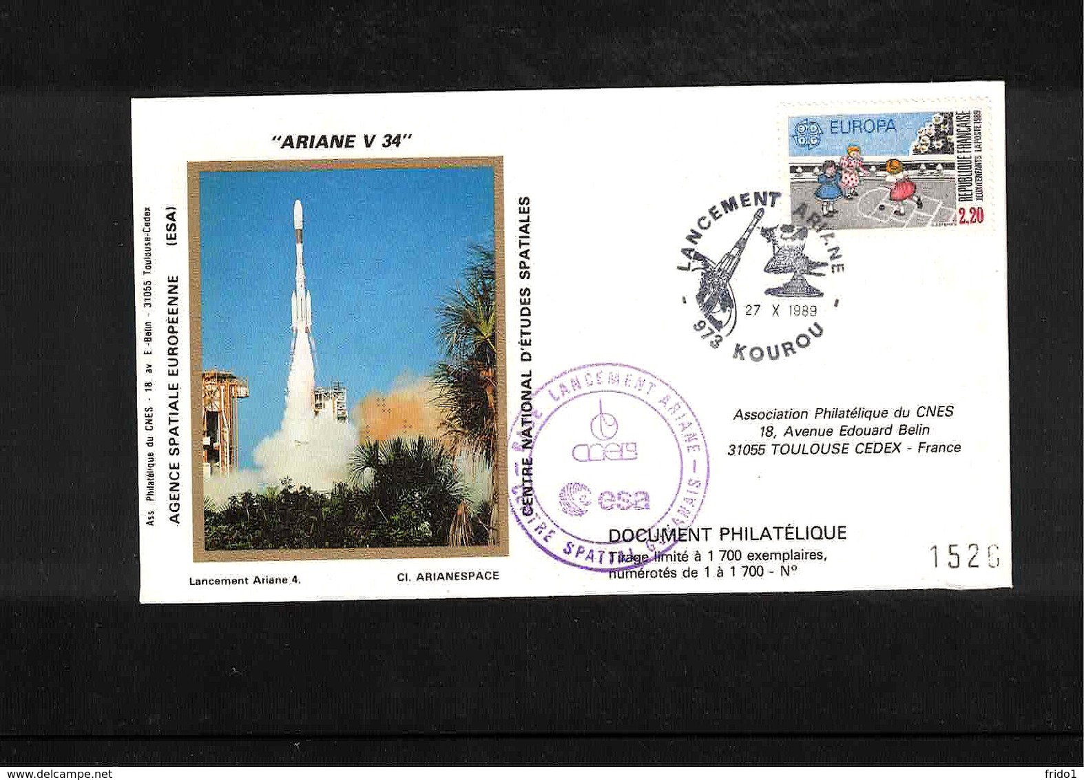 France / Frankreich  1989 Kourou Space / Raumfahrt  Launching Of Ariane Interesting Cover - Europa