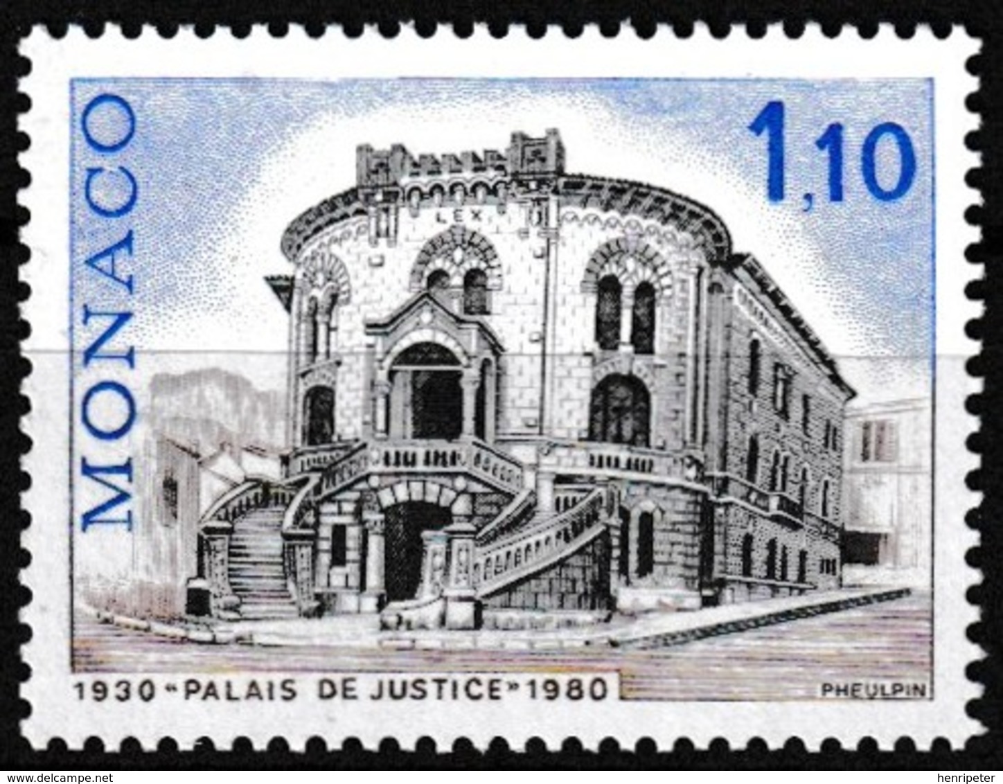 Timbre-poste Gommé Neuf** - Sites Et Monuments Le Palais De Justice - N° 1215 (Yvert) - Principauté De Monaco 1980 - Neufs