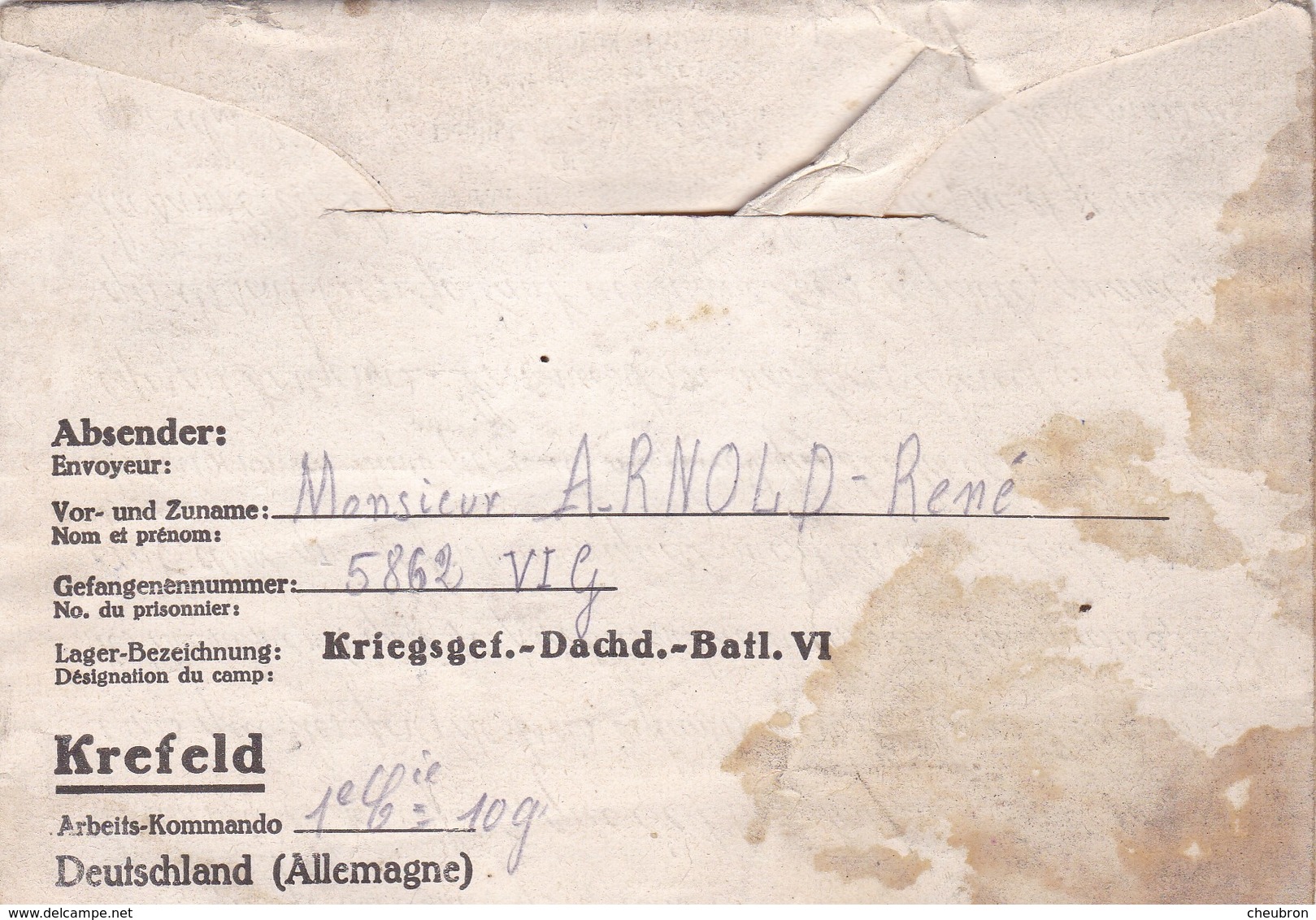 ALLEMAGNE. BONN. CORRESPONDANCE MILITAIRE. KRIEGSGEFANGENENPOST. STALAG VI G. TEXTE DU 21 SEPTEMBRE 1941 - 1939-45