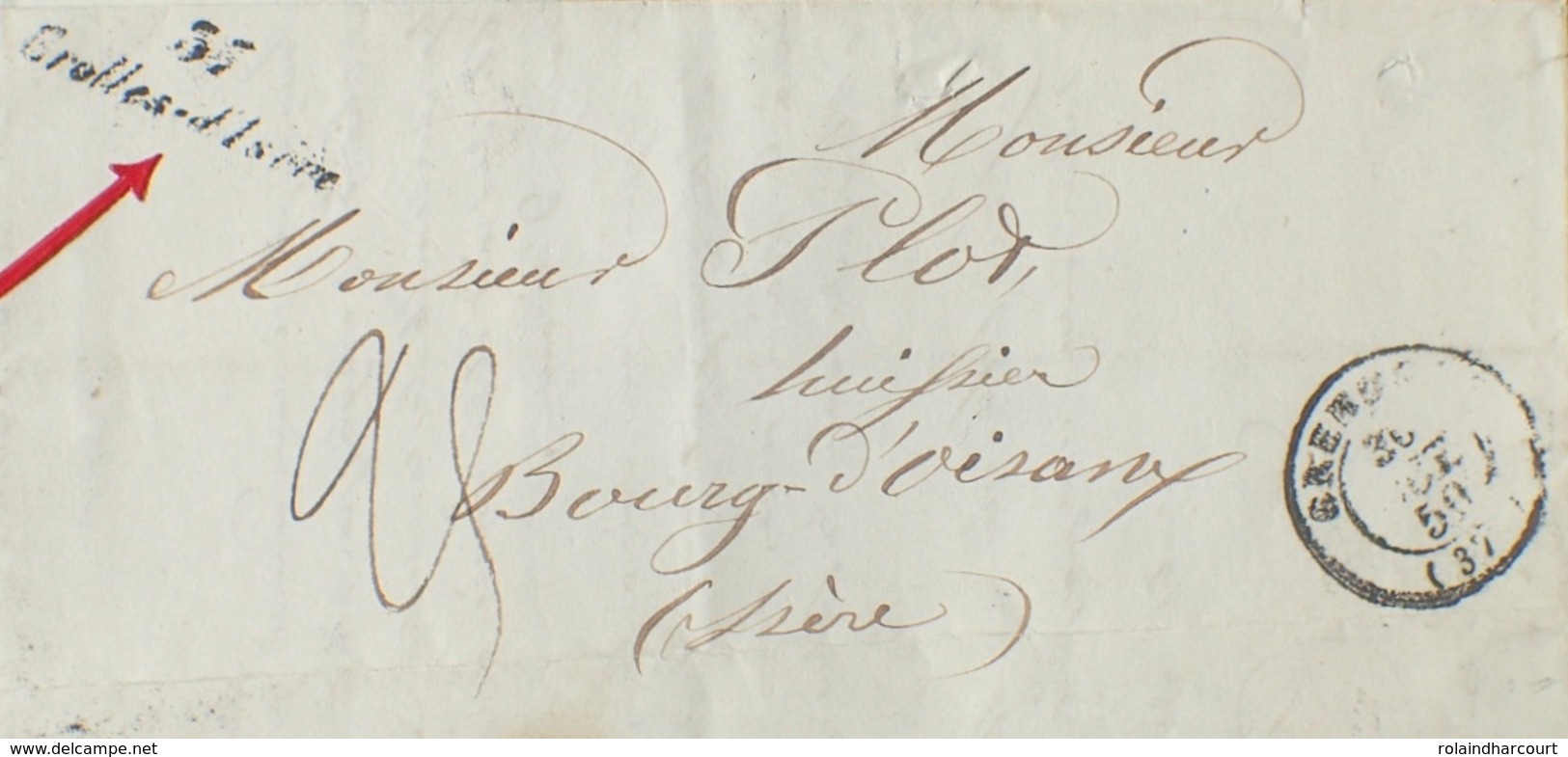 DF40266/610 - ✉️ (LAC) Du 30 OCTOBRE 1850 - CURSIVE " 37 GROLLES D'ISERE " - GRENOBLE à BOURG D'OISANS - TAXE MANUSCRITE - 1849-1876: Période Classique