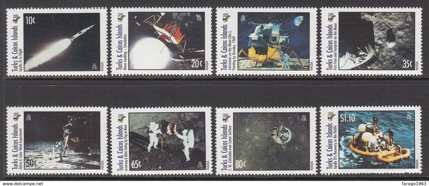 1995 Turks & Caicos Moonlanding Space Complete Set Of 8 MNH - Turks & Caicos