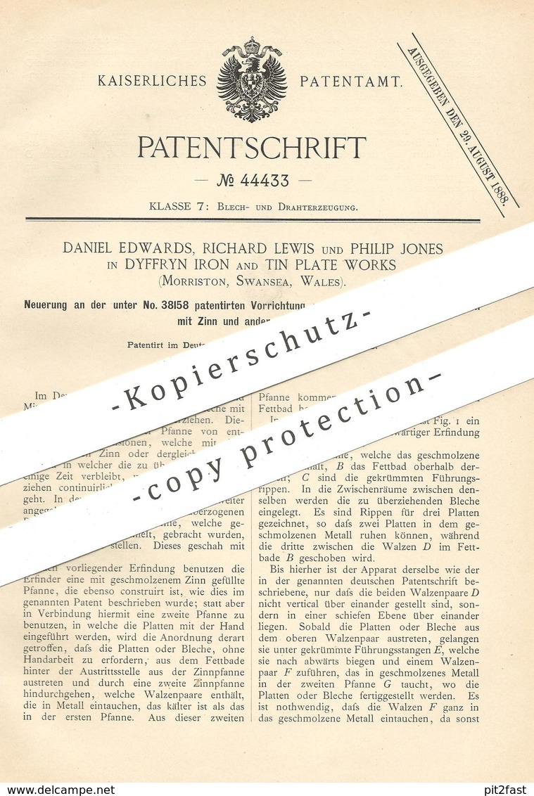 Original Patent - Daniel Edwards , Richard Lewis , Philip Jones , Dyffryn Iron & Tin Plate Works / Wales | Zinn , Metall - Historische Documenten