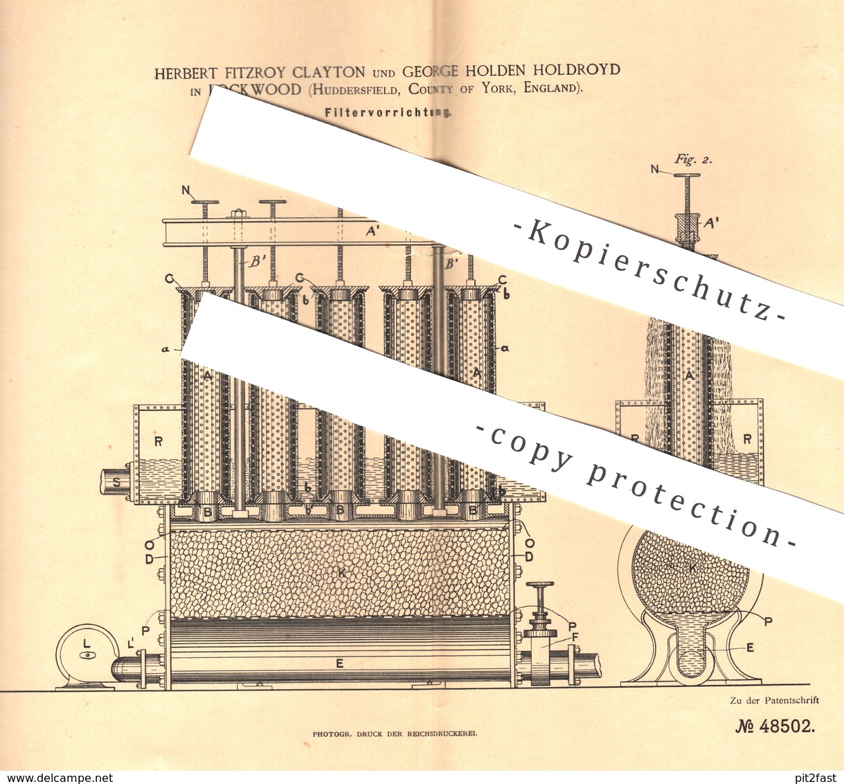 Original Patent - Herbert Fitzroy Clayton , George Holden Holdroyd , Lockwood , Huddersfield , York , England | Filter - Documents Historiques