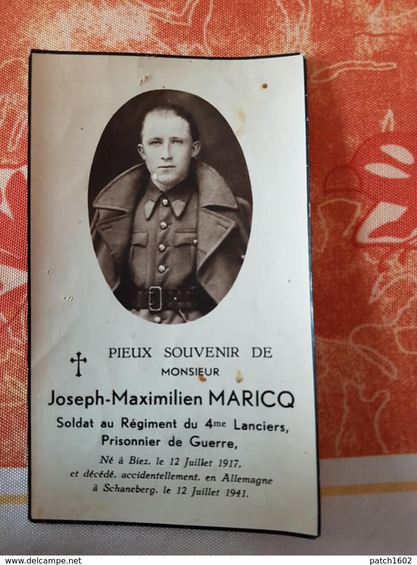 BIEZ JOSEPH-MAXIMILIEN MARICQ Régiment Du 4 éme Lanciers,prisonnier De Guerre Né Le 12/07/1917 Decédé 12/07/1941 - Images Religieuses