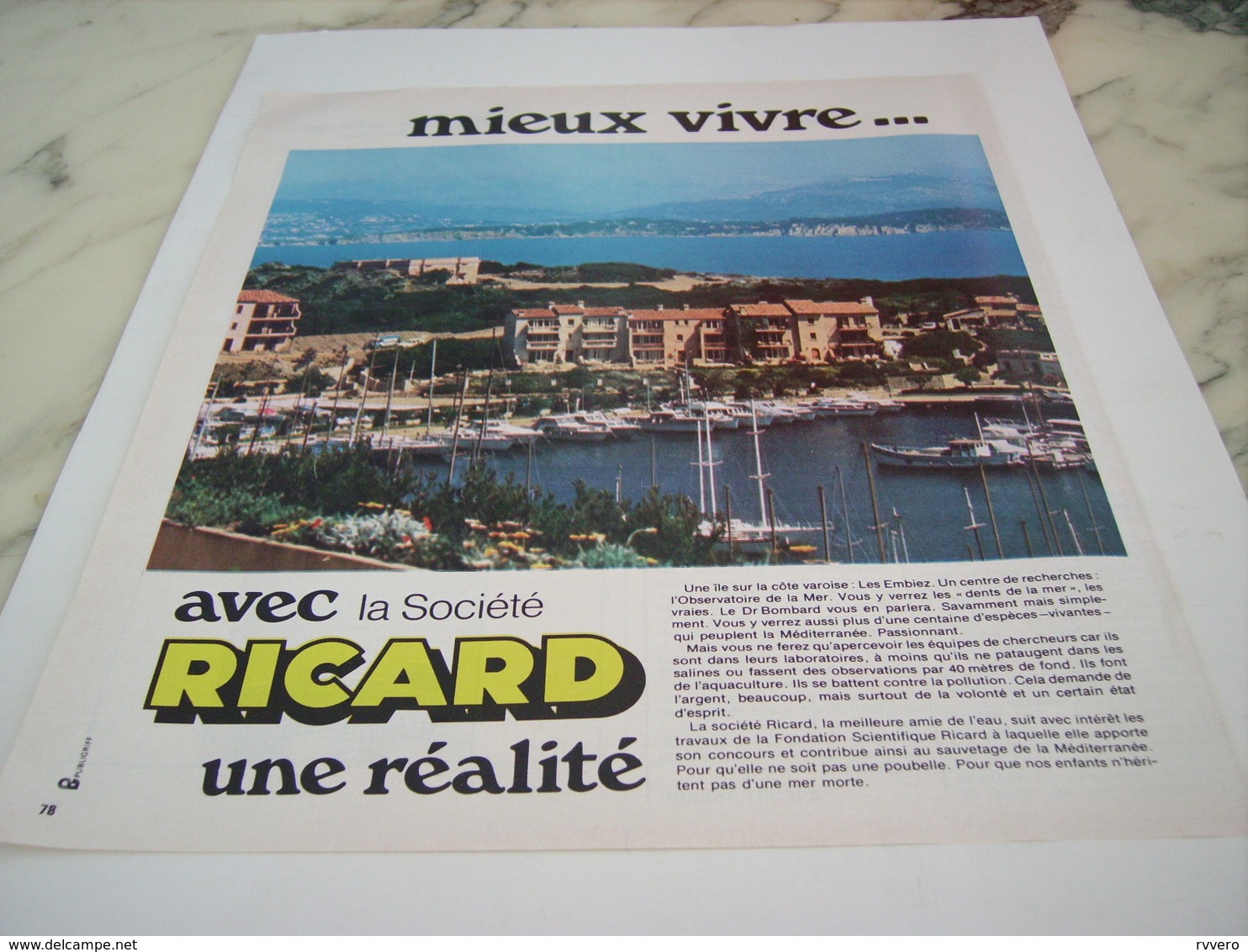 ANCIENNE PUBLICITE MIEUX VIVRE  LES EMBIEZ AVEC LA SOCIETE  RICARD 1976 - Autres & Non Classés