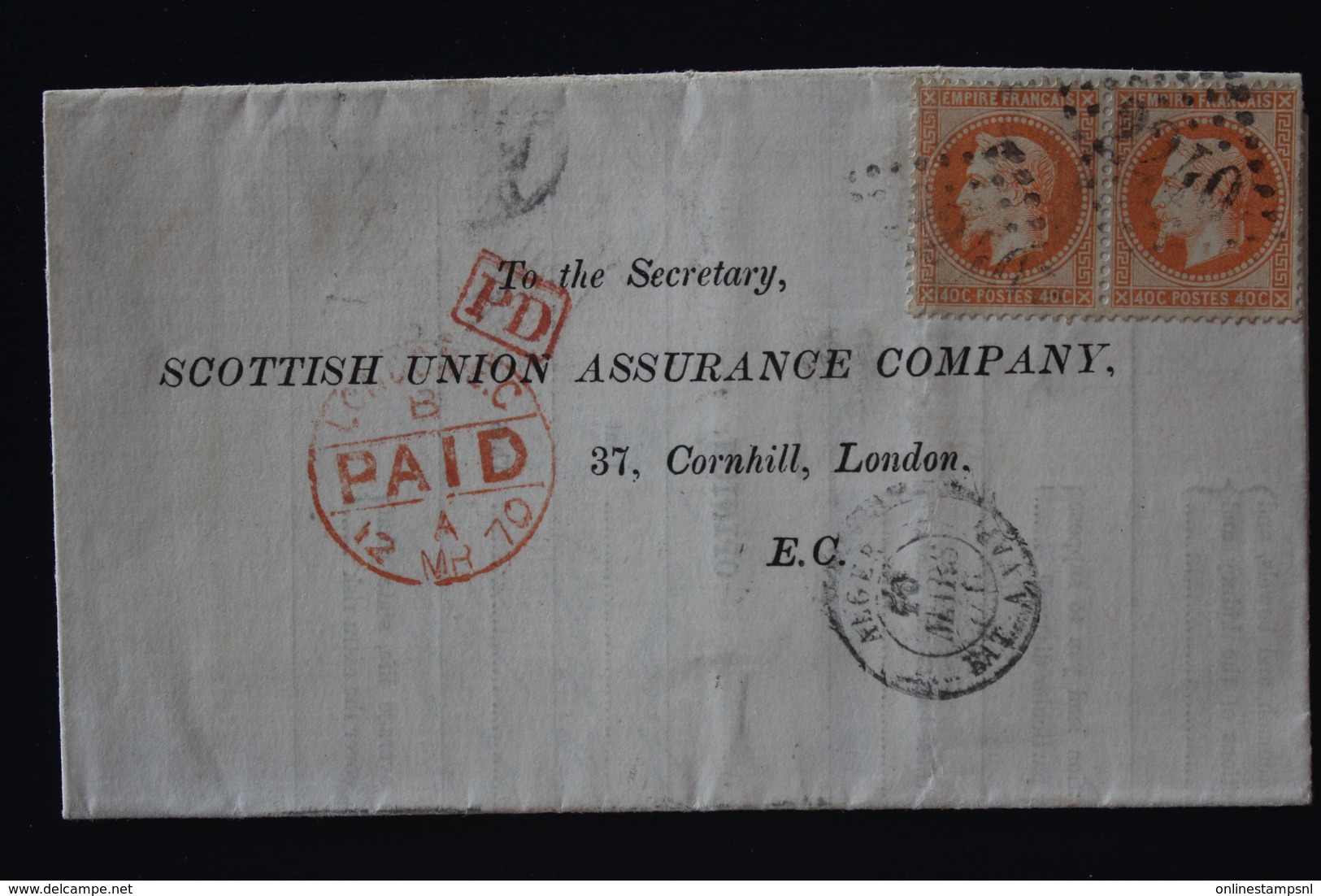 France Lettre Yv 31 Pair CAD Algers  GC 2240 Marseilles -> Paris -> London Pd Rouge - 1849-1876: Periodo Classico