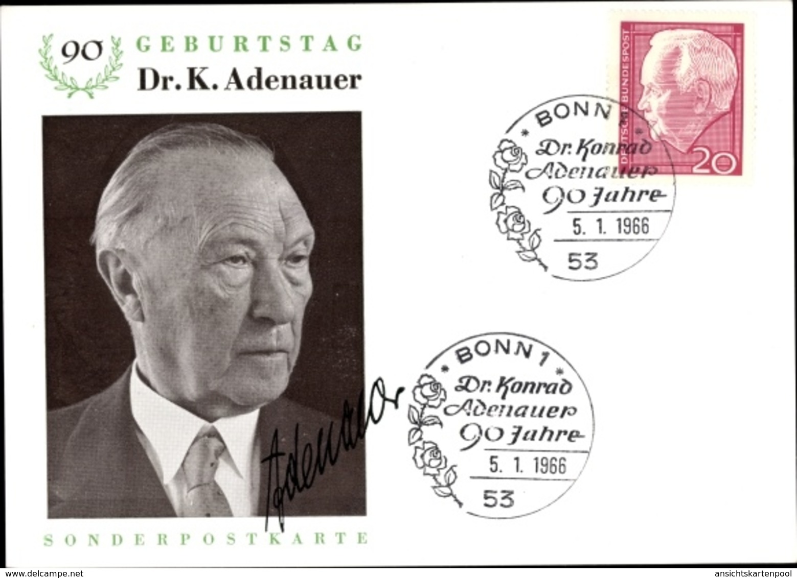 Cp Konrad Adenauer, Von 1949 Bis 1963 Erster Bundeskanzler Der BRD, 90 Geburtstag - Persönlichkeiten