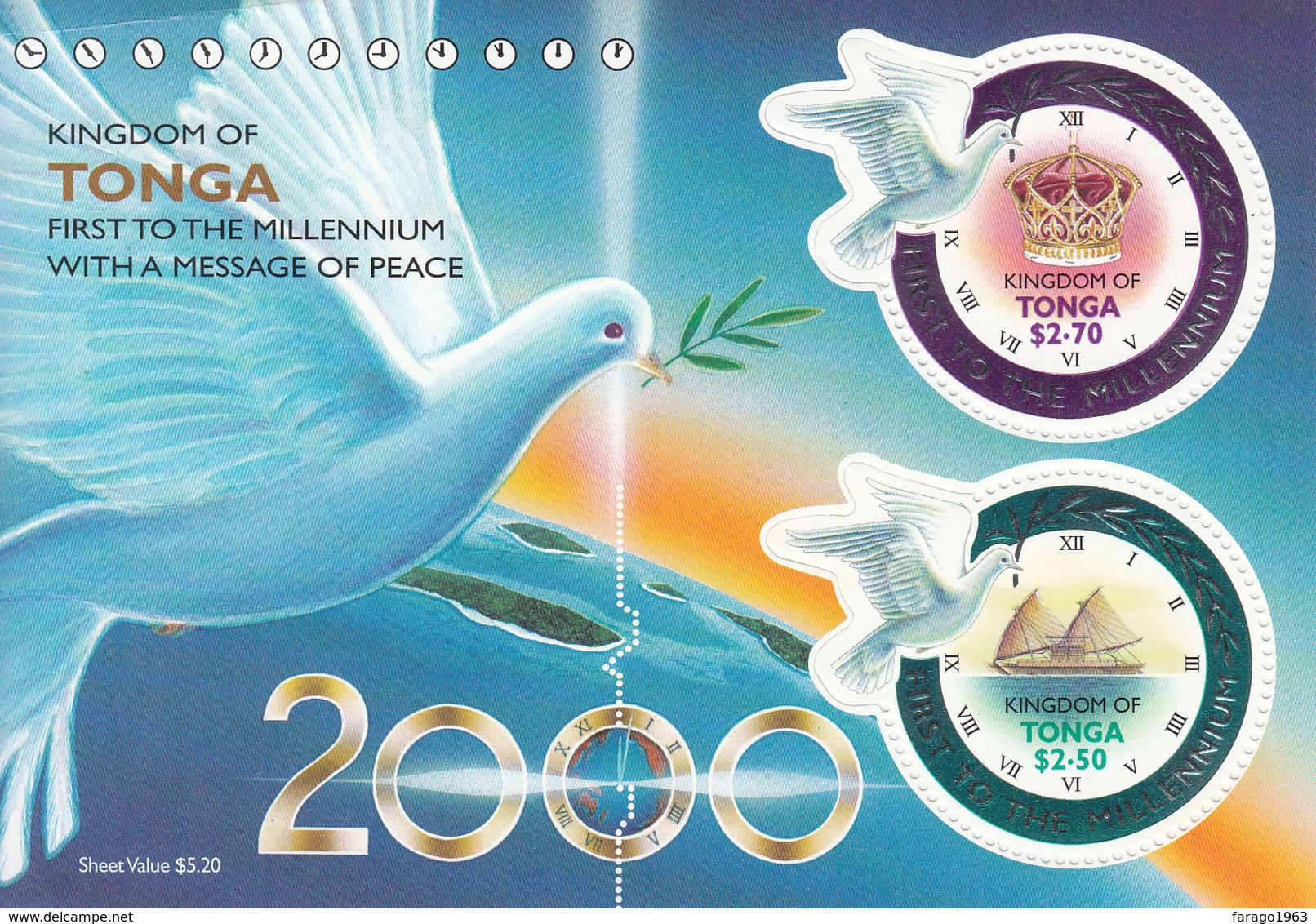 2000 Tonga New Millennium  Miniature Sheet Of 2 MNH - Tonga (1970-...)