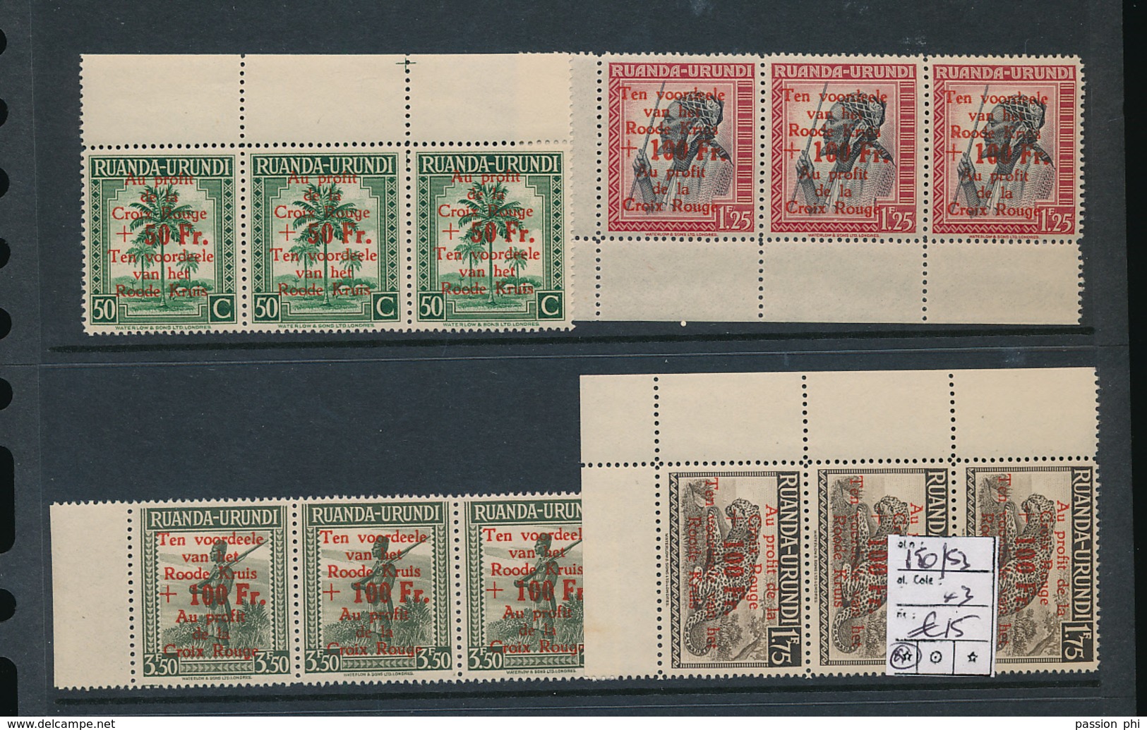 RUANDA URUNDI RED CROSS SET STRIP OF 3 COB 150/153 MNH - Neufs