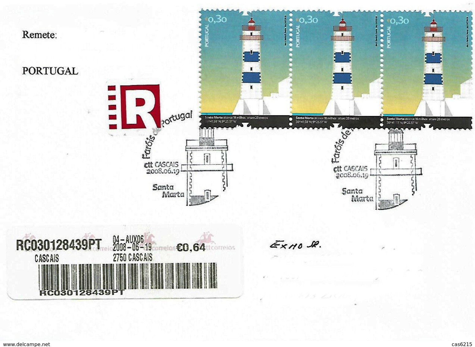 Portugal 2008 FDC Registado  "Farol De SANTA MARTA"  Com Carimbo De Cascais - Lighthouses