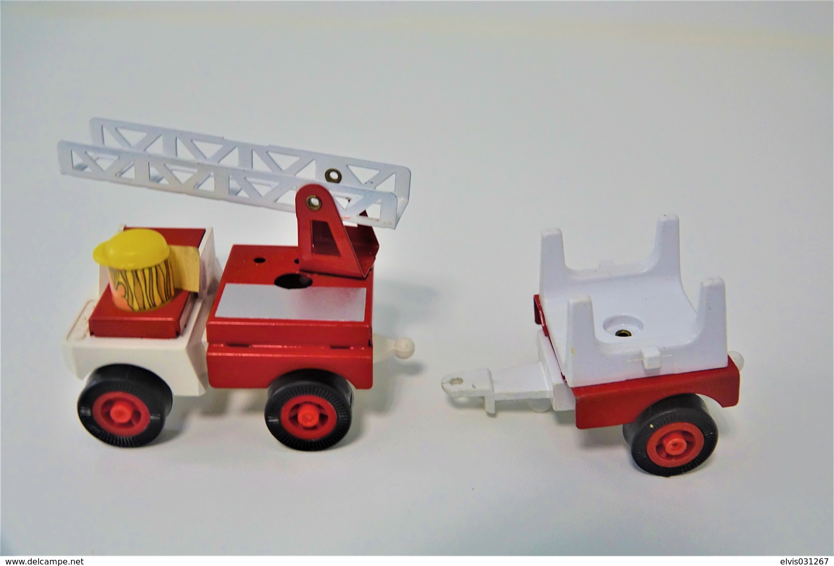 Kosto Toys,M.depose Firefighter Firetruck With Trailer , Made In France, 1980's *** 8 Cm (style Tonka) - Dinky