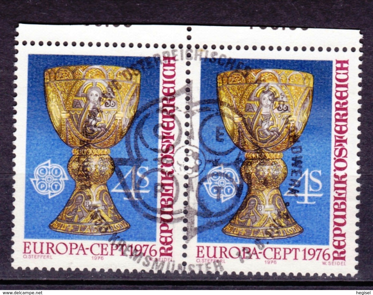 1976  CEPT, Österreich, Tassilokelch - Stift Kremsmünster, 2er Streifen, Gebraucht - 1976