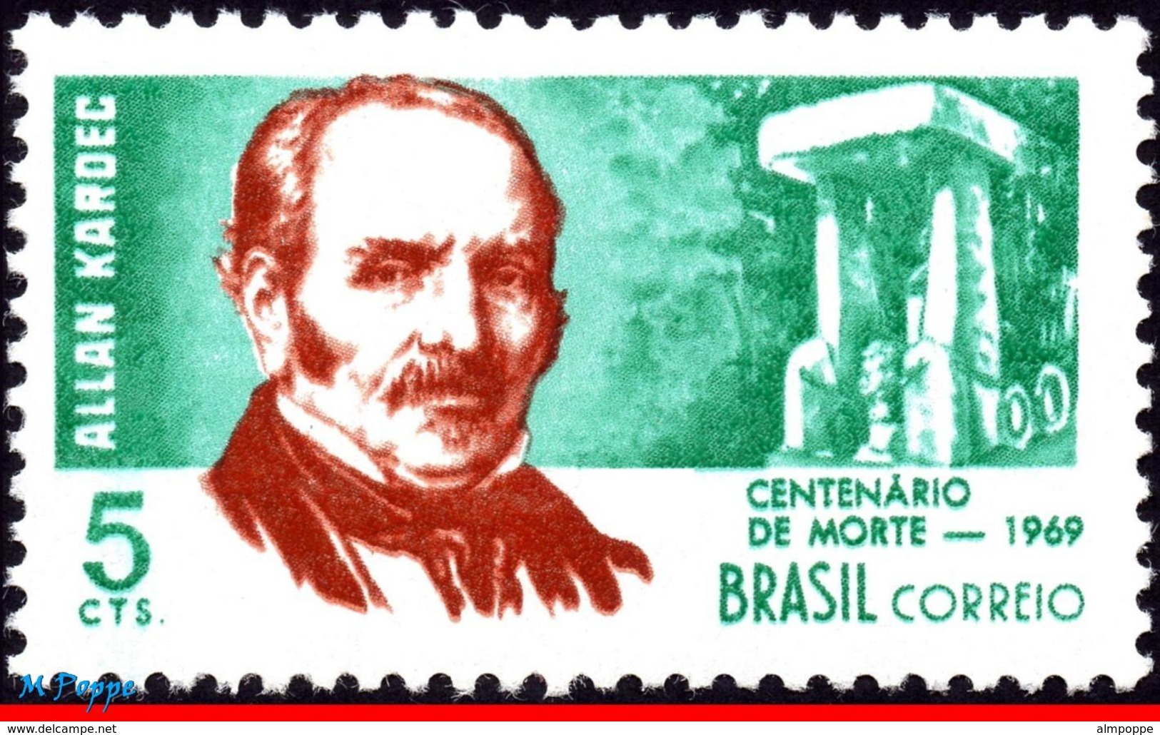 Ref. BR-1118 BRAZIL 1969 FAMOUS PEOPLE, ALLAN KARDEC, WHITER,, SPIRITIST, MI# 1207, MNH 1V Sc# 1118 - Nuovi