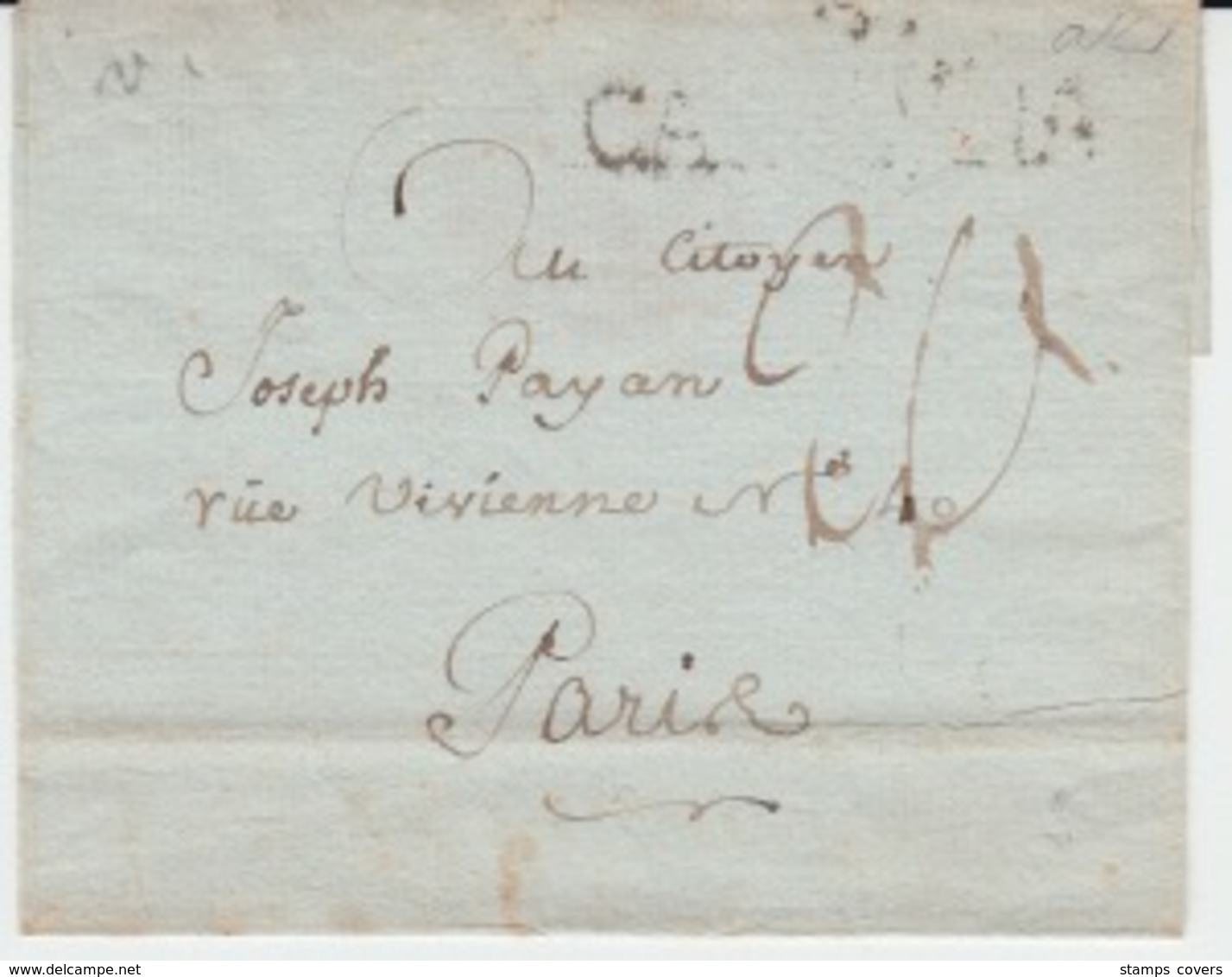 USED LETTER CASERTA VERS PARIS MARQUES JOSEPH PAYAN RUE VIVIENNE - ...-1850 Préphilatélie