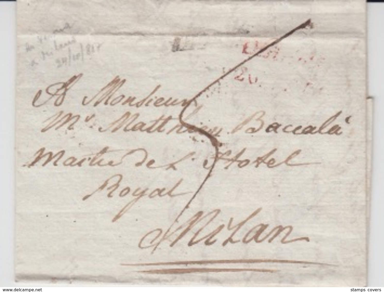 USED LETTER 28/10/1817 VERONA MILAN GRIFFE ROUGE - ...-1850 Préphilatélie