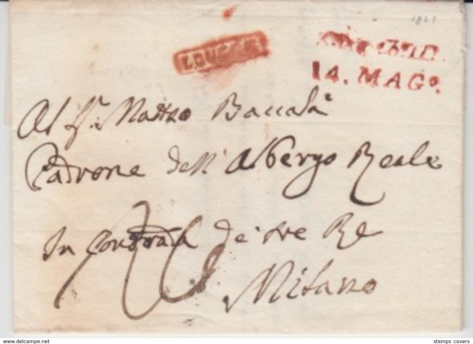 USED LETTER 11/05/1821 CASTRO MILANO MARQUES ROUGES ET NOIRES - 1. ...-1850 Vorphilatelie